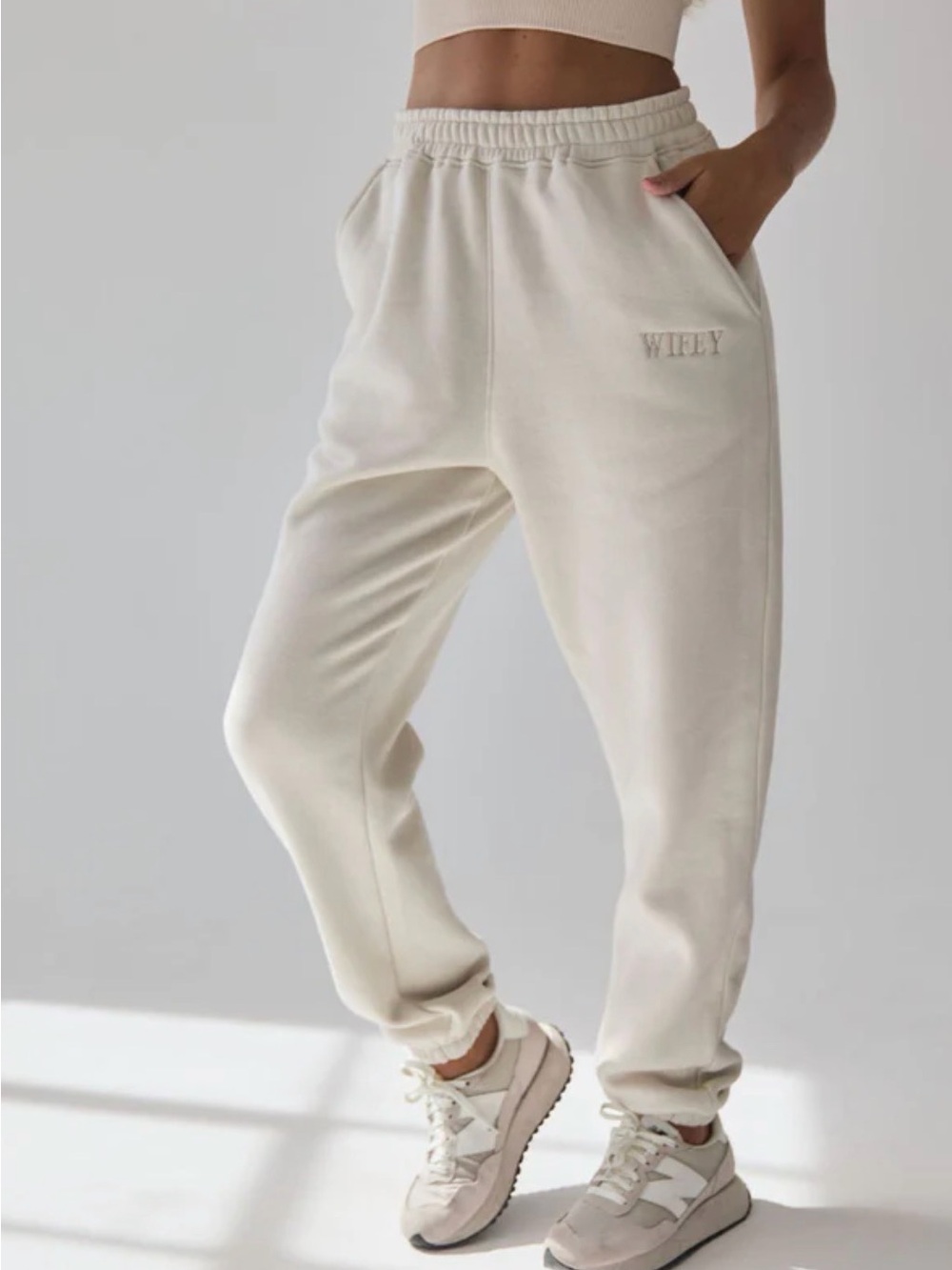 Six Stories Wifey Cream High-Waist Joggers